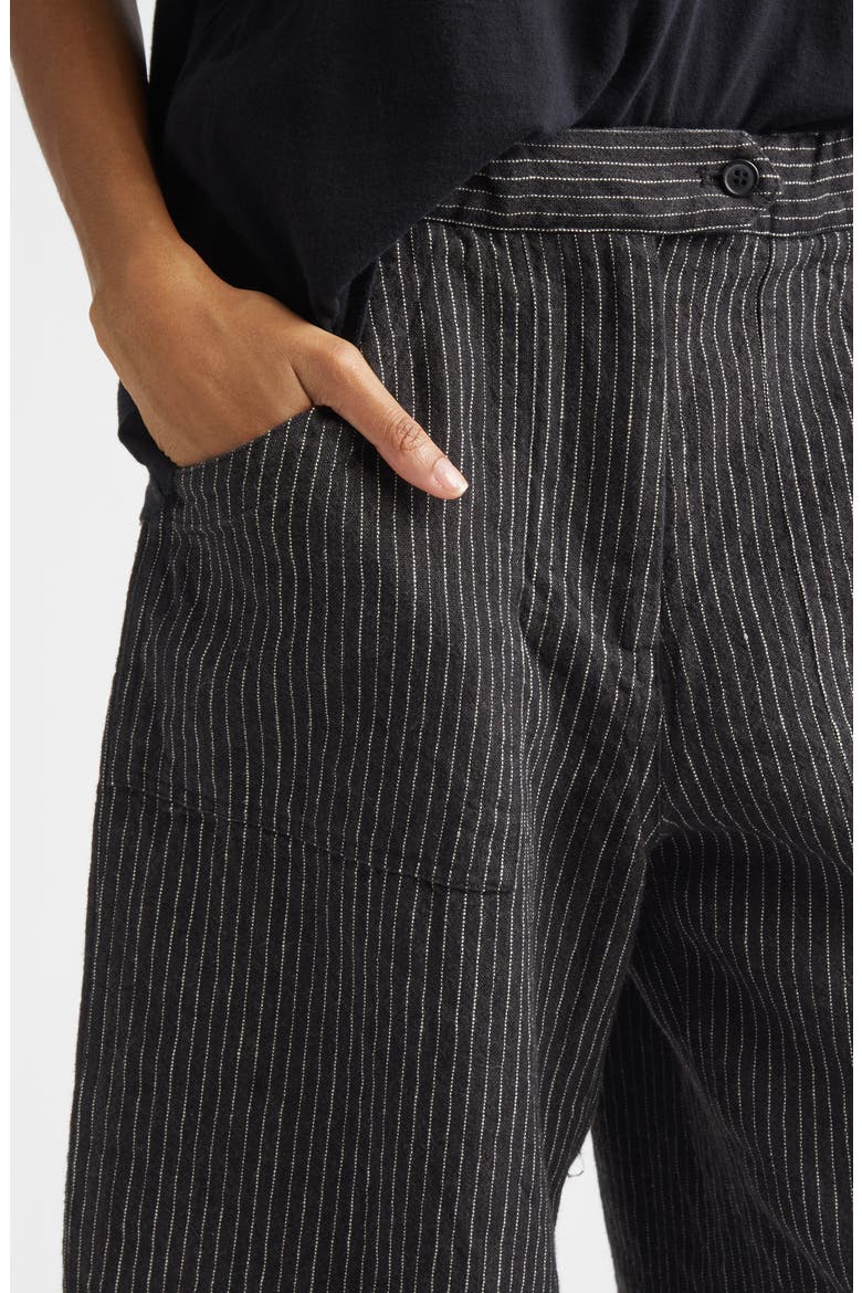 Relaxed Pinstripe Linen & Virgin Wool Crop Work Pants, Alternate, color, BROWN STRIPE