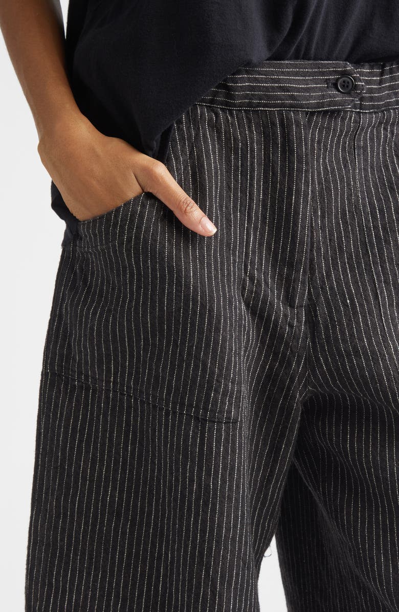 R13 Relaxed Pinstripe Linen & Virgin Wool Crop Work Pants, Alternate, color, Brown Stripe