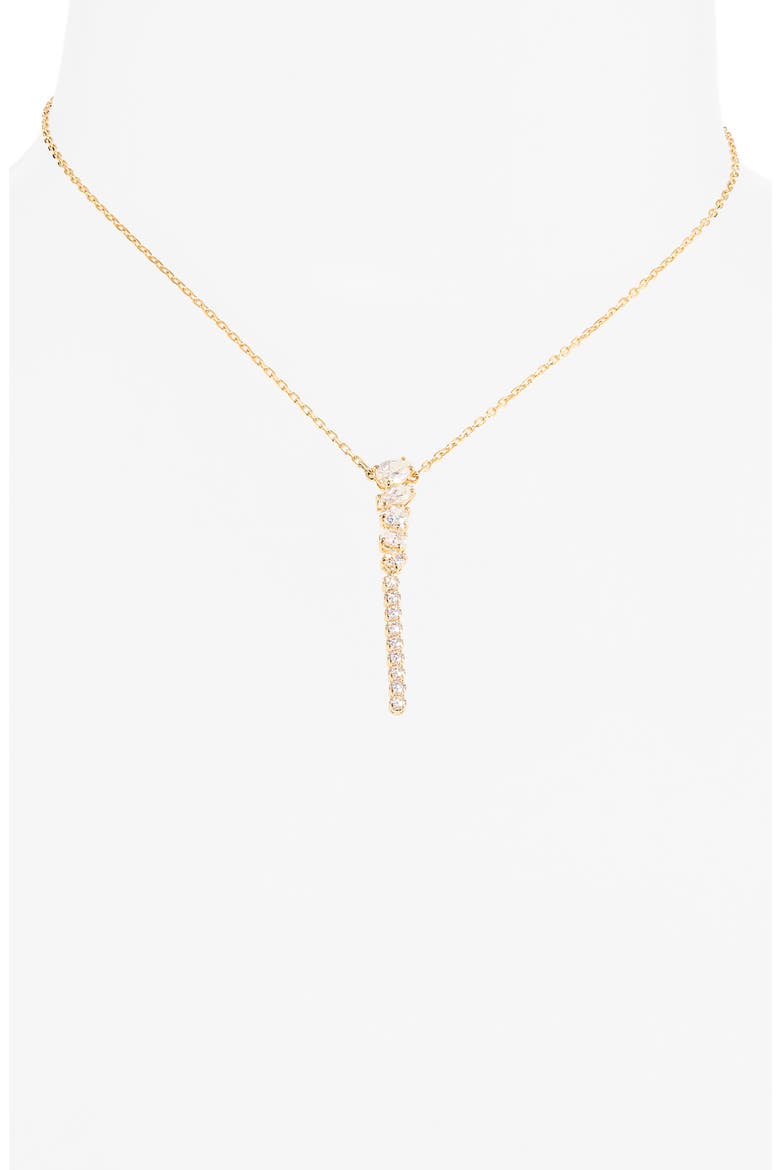 Mesmera Mixed Cut Crystal Y-Necklace, Alternate, color, WHITE/ GOLD