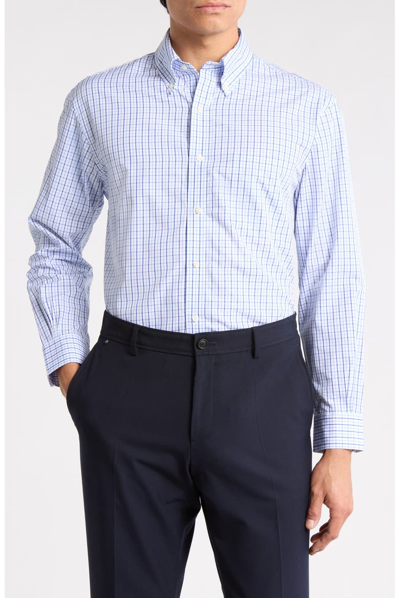 Regular Fit Plaid Non-Iron Cotton Dress Shirt, Main, color, BLUE