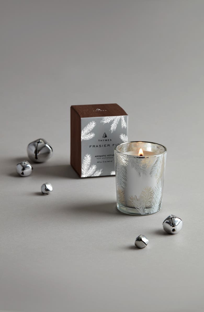 Thymes Frasier Fir Statement Boxed Votive Candle, Alternate, color, Silver