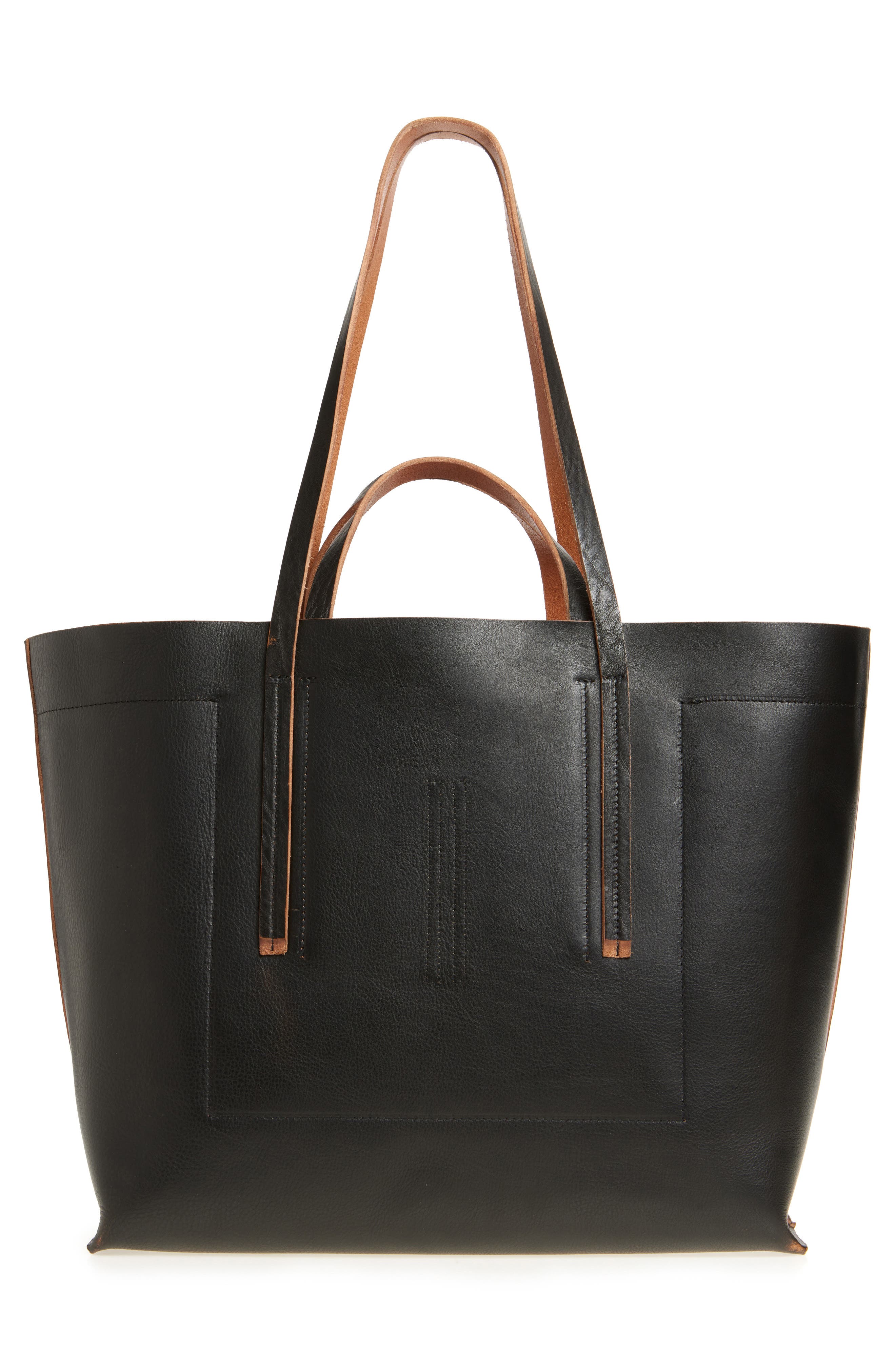 Rick Owens Hollywood Leather Shopper, Alternate, color, Black