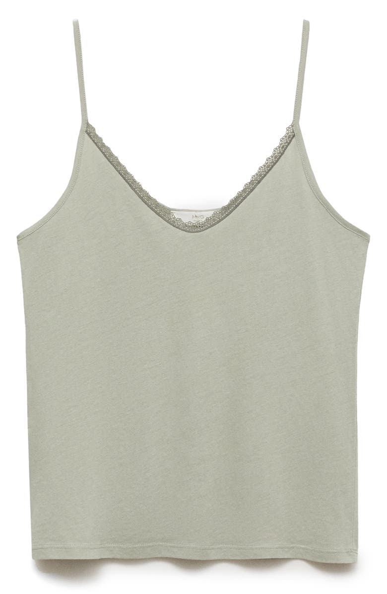 MANGO Contrast Lace Sleep Camisole, Alternate, color, Aqua Green