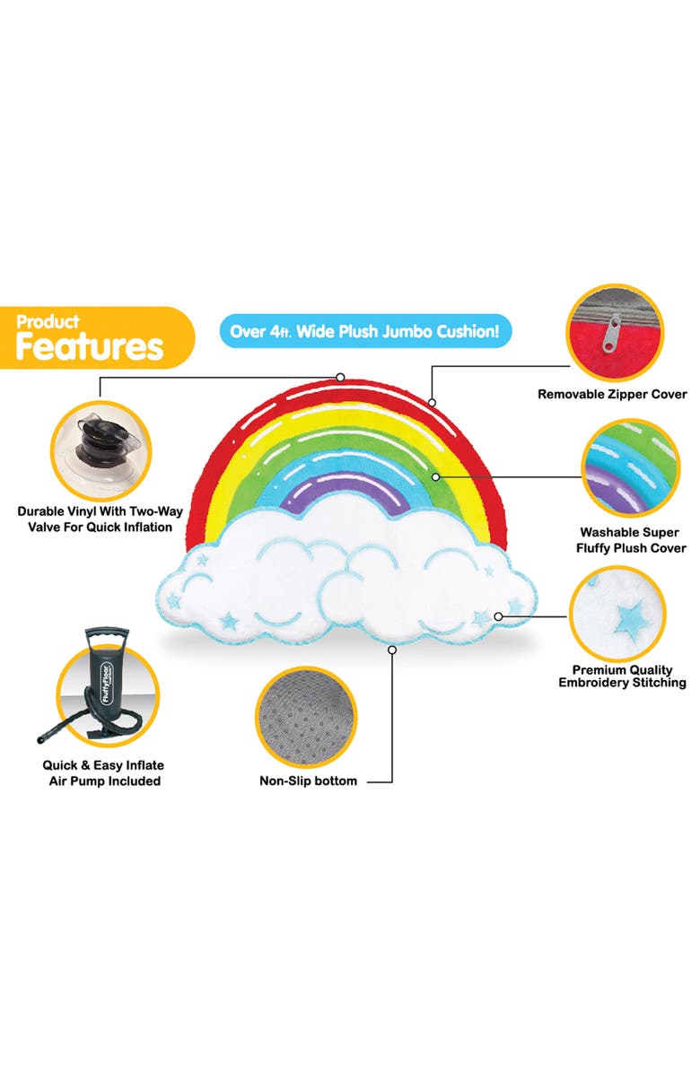 FluffyFloor Cushion Rainbow Cloud Plush Inflatable Floor Pillow, 52X37 Inches 3+, Alternate, color, Multicolored
