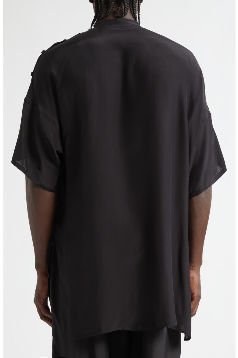 Double Covered Short Sleeve Silk Graphic Button-Up Shirt, Alternate, color, BLACK