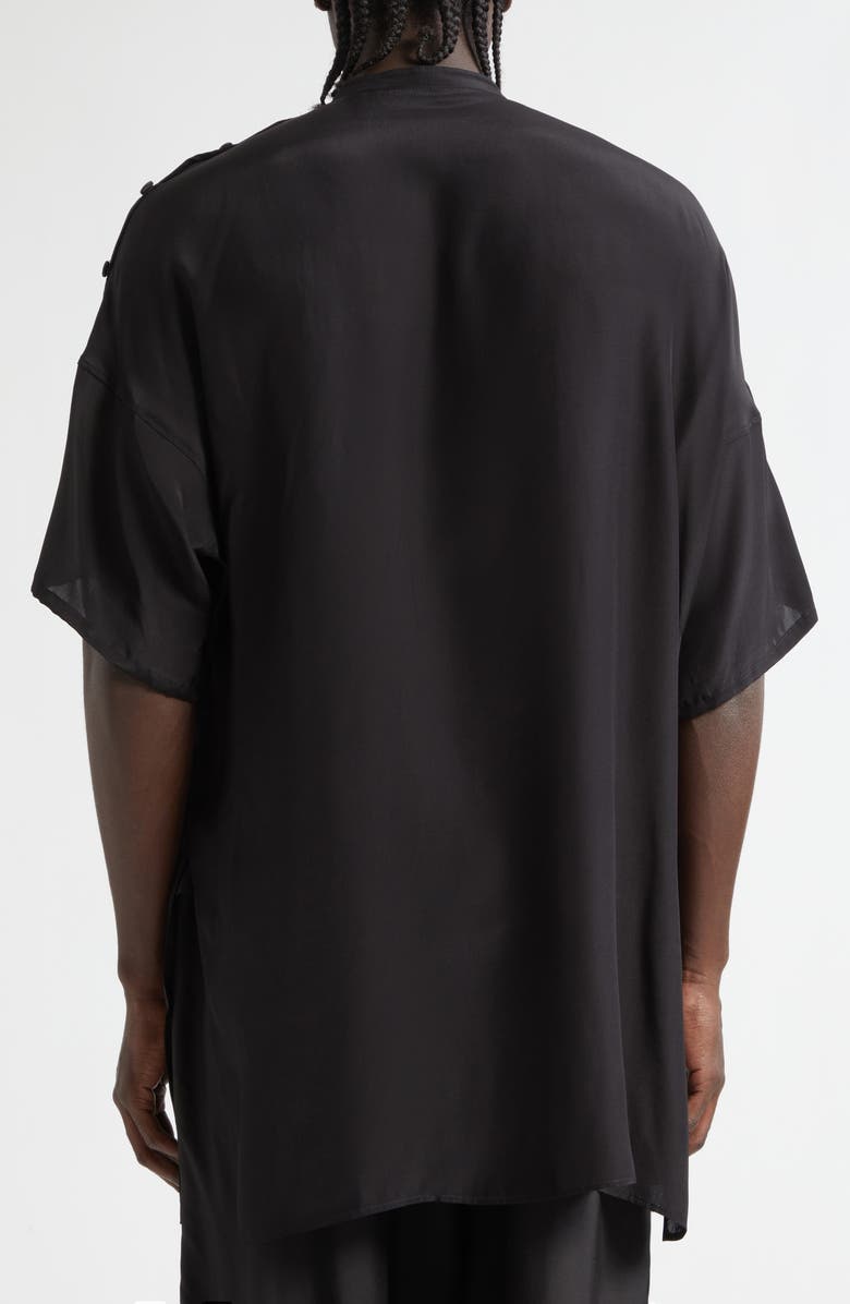 Yohji Yamamoto Double Covered Short Sleeve Silk Graphic Button-Up Shirt, Alternate, color, Black