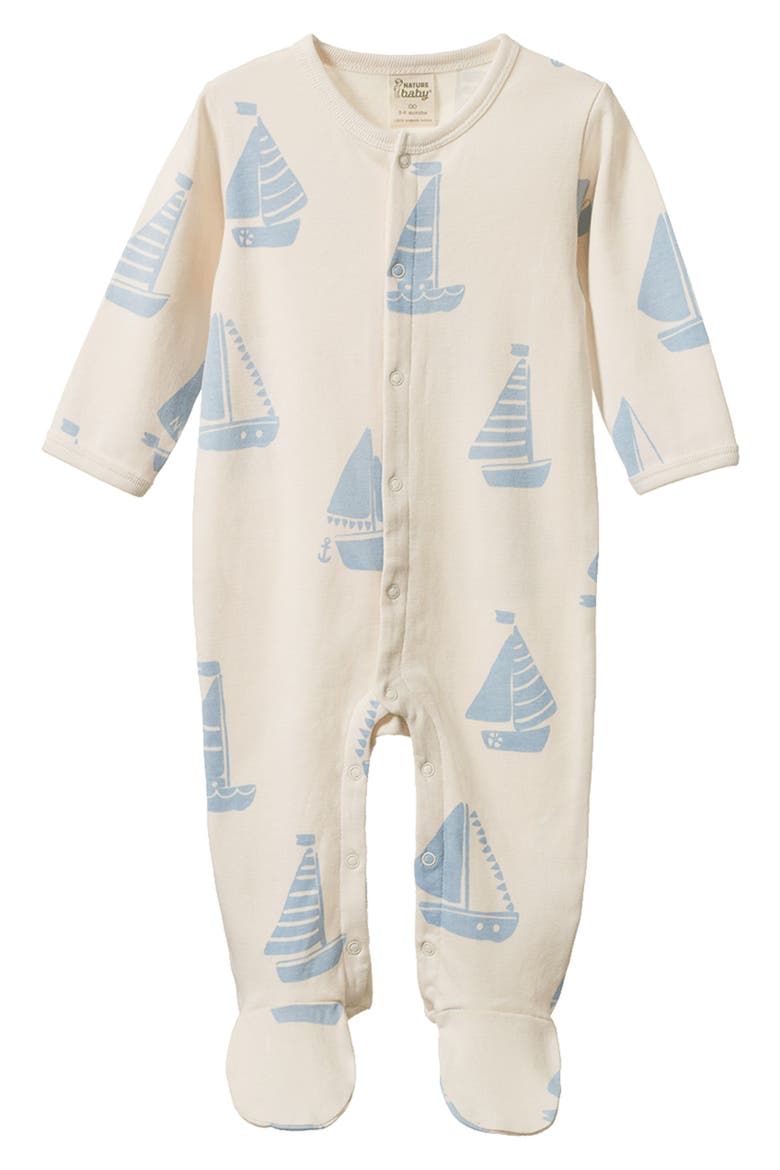 Stretch & Grow Organic Cotton Footie, Main, color, REGATTA BLUE PRINT