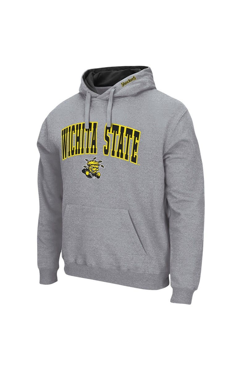 COLOSSEUM Men's Colosseum Heathered Gray Wichita State Shockers Arch and Logo Pullover Hoodie, Alternate, color, Heather Gray
