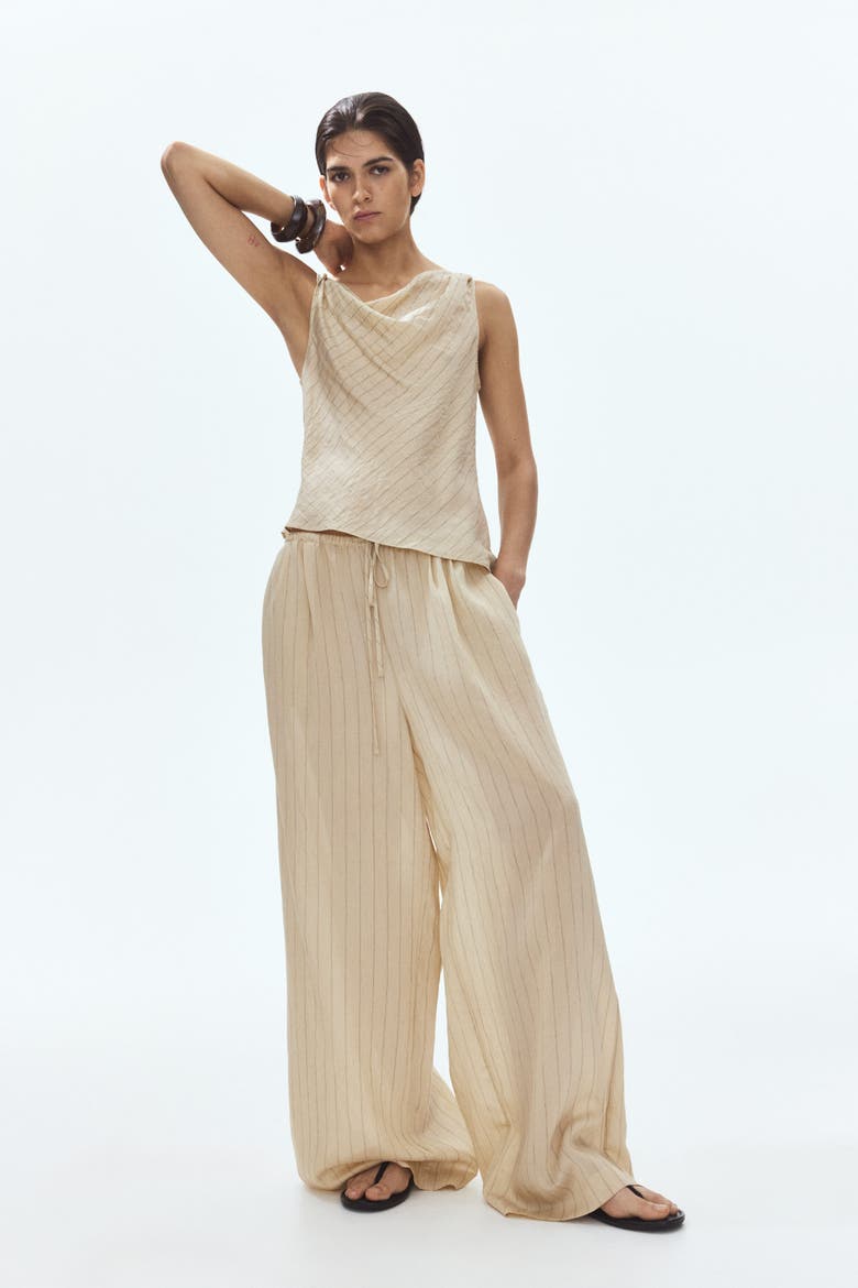Straight Drawstring Trousers, Main, color, Light beige
