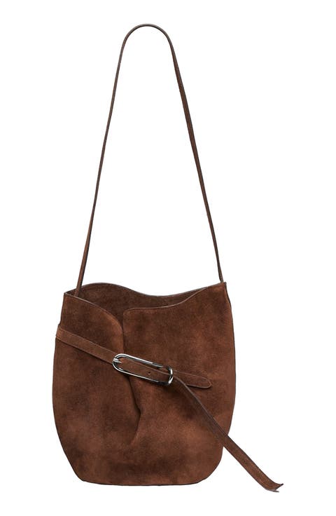 Belted Suede Bucket Bag