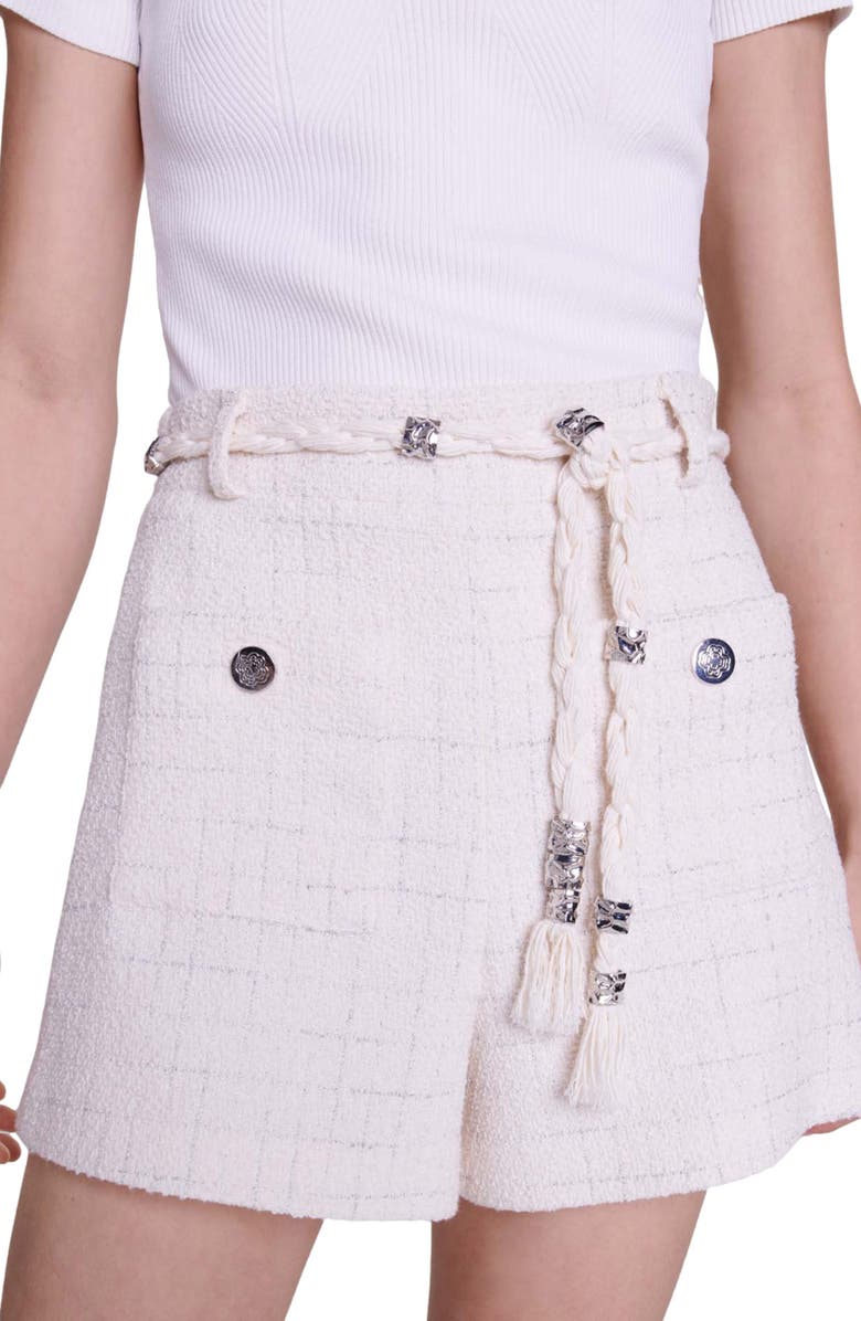 maje Illoni Belted Tweed Shorts, Alternate, color, 
