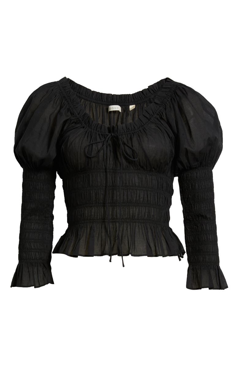 DÔEN Baptisia Smocked Juliet Sleeve Organic Cotton Top, Alternate, color, Black