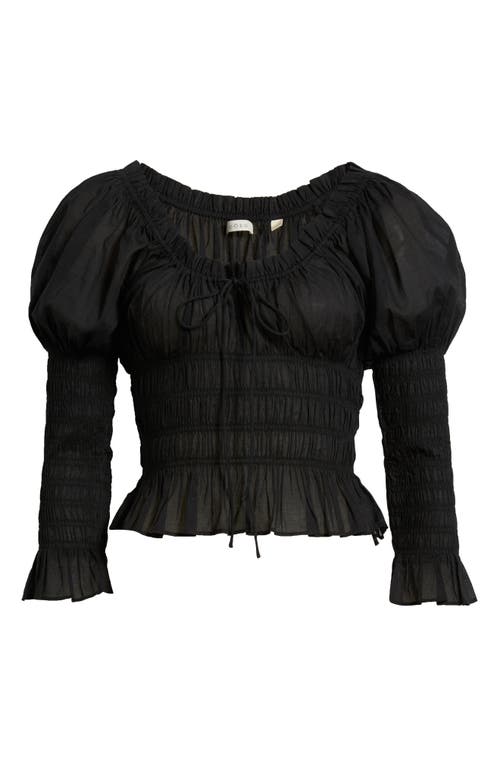 Doen Dôen Baptisia Smocked Juliet Sleeve Organic Cotton Top In Animal Print