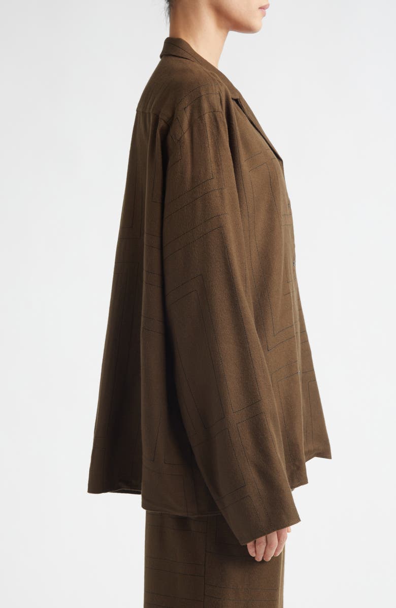 TOTEME Monogram Embroidered Flannel Button-Up Shirt, Alternate, color, Dark Brown