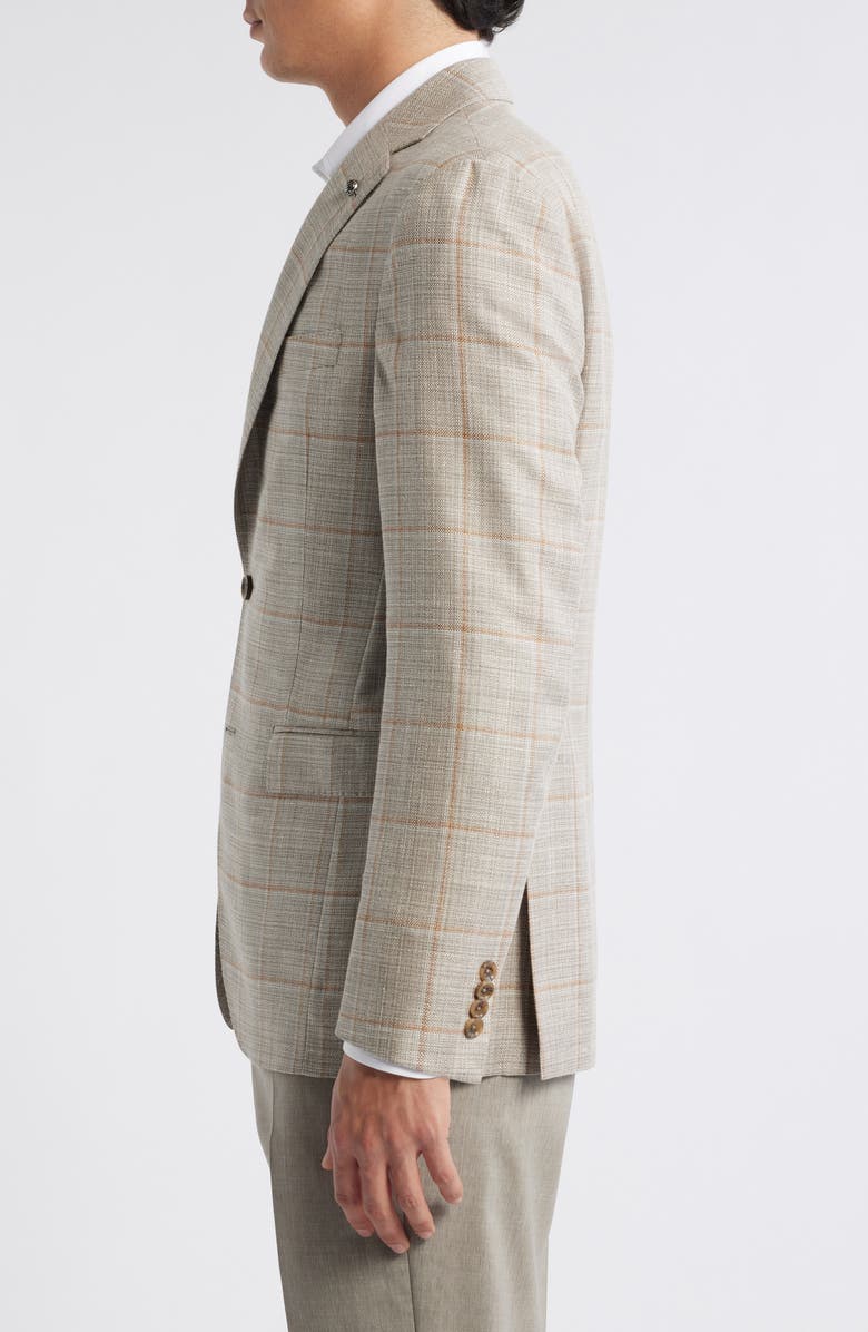 Jack Victor Midland Contemporary Fit Windowpane Check Wool & Silk Blend Sport Coat, Alternate, color, Taupe