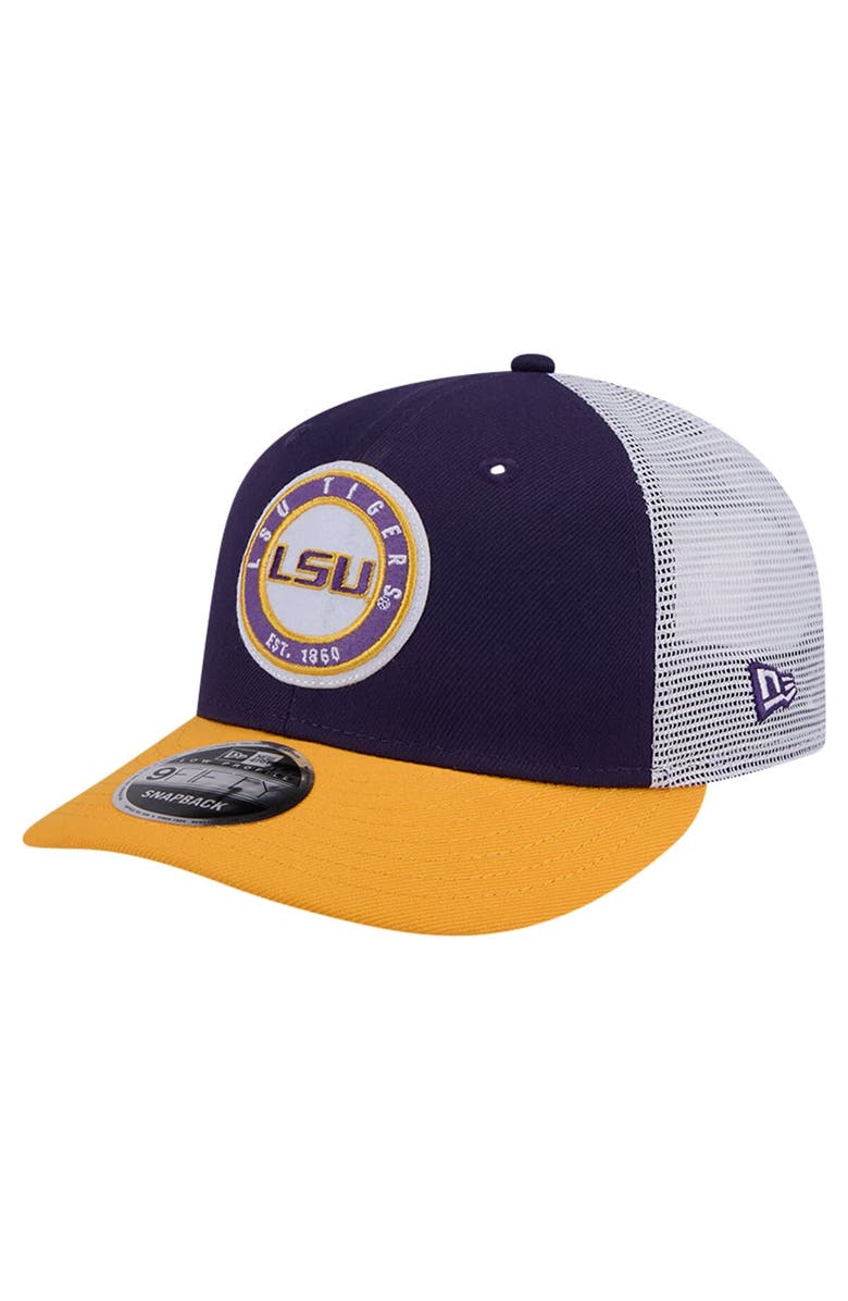 New Era Men's New Era Purple LSU Tigers Throwback Circle Patch 9FIFTY Trucker Snapback Hat, Main, color, Purple