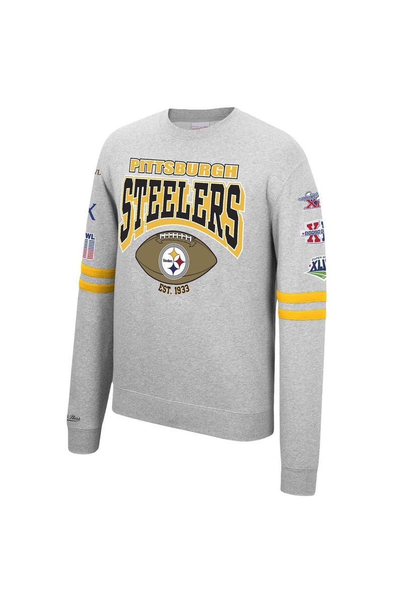 Mitchell & Ness Men's Mitchell & Ness Heathered Gray Pittsburgh Steelers Allover Print Fleece Pullover Sweatshirt, Alternate, color, 