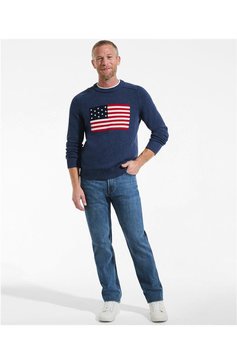 Lands' End Classic Cotton Drifter Signal Flags Crew Neck Sweater, Alternate, color, Midnight Sky Heather Flag