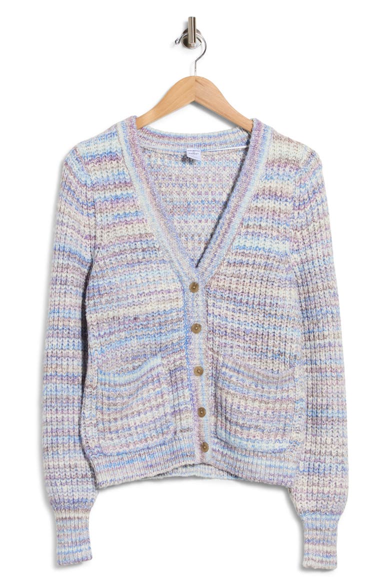 Buttoned Cardigan, Alternate, color, IVORY- BLUE SUZ SPACEDYE