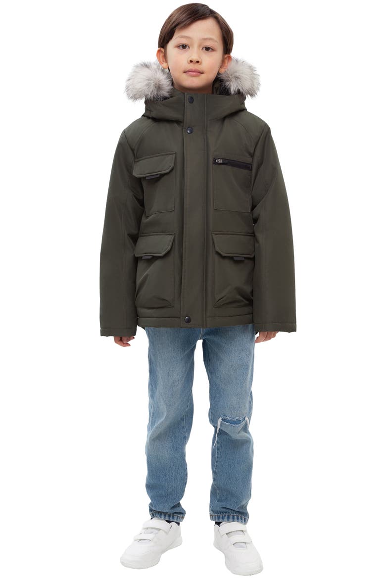 Kids' Parka Coat with Detachable Trim, Alternate, color, Olive