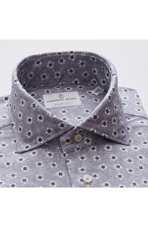 Emanuel Berg 4flex Modern Fit Floral Knit Button-up Shirt In Gray