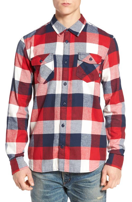 Vans Trim Fit Check Flannel Woven Shirt in Chili Pepper/Marshmallow 