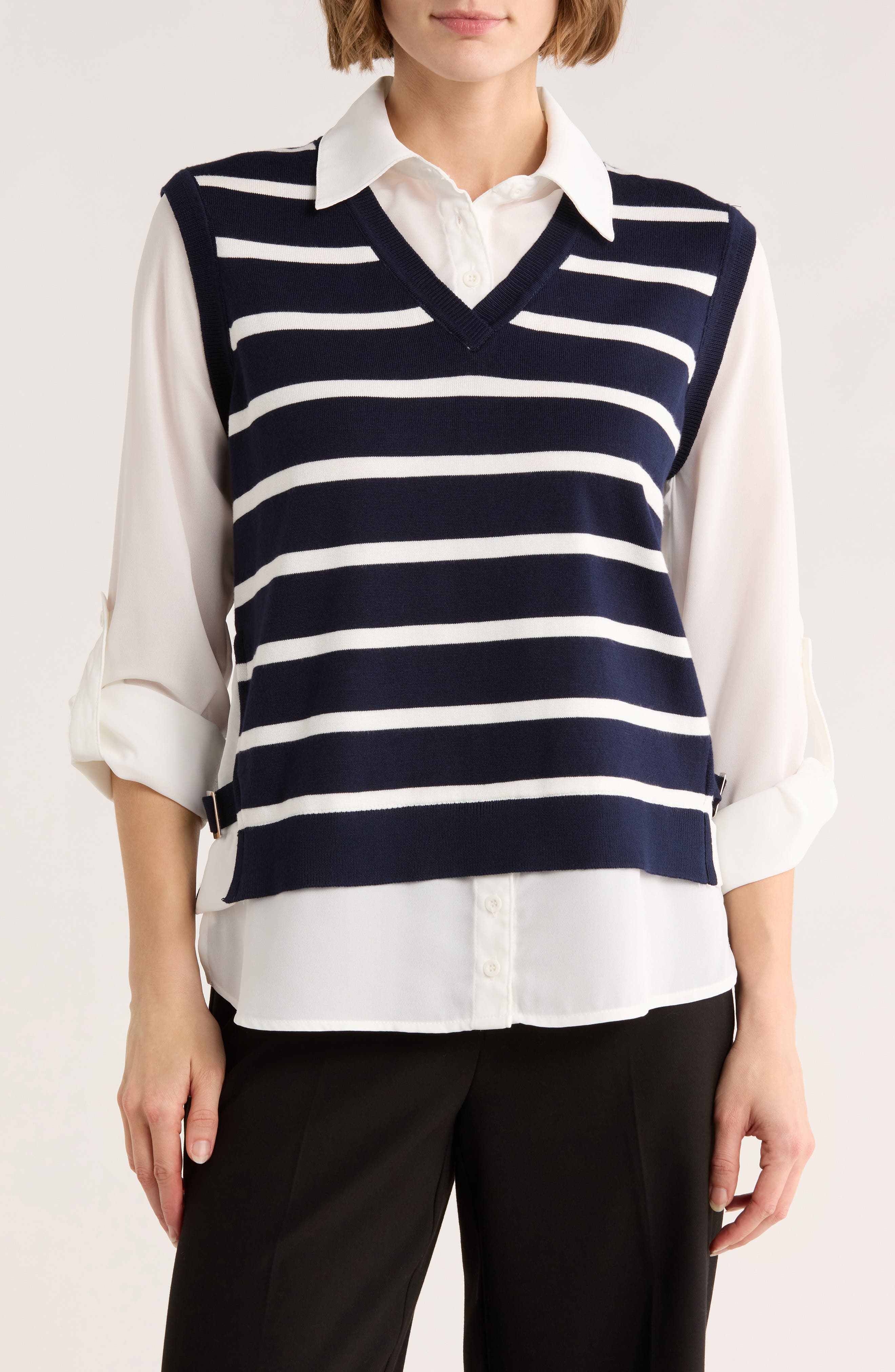 V-Neck Twofer Sweater - image 3