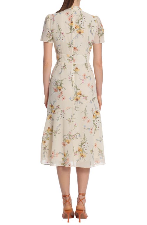 Maggy London Tie Neck Print Midi Dress In Gray