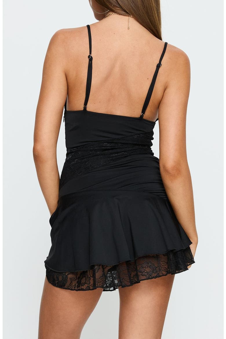 Love Is Alive Lace Trim Minidress, Alternate, color, BLACK
