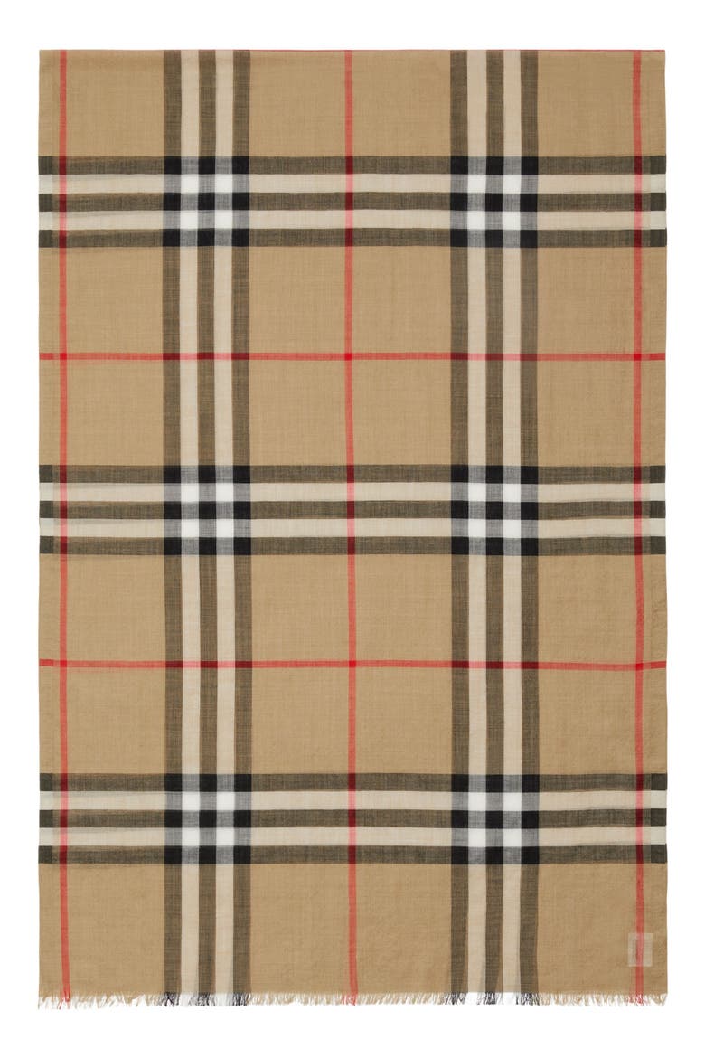 Giant Check Print Wool & Silk Scarf, Alternate, color, ARCHIVE BEIGE