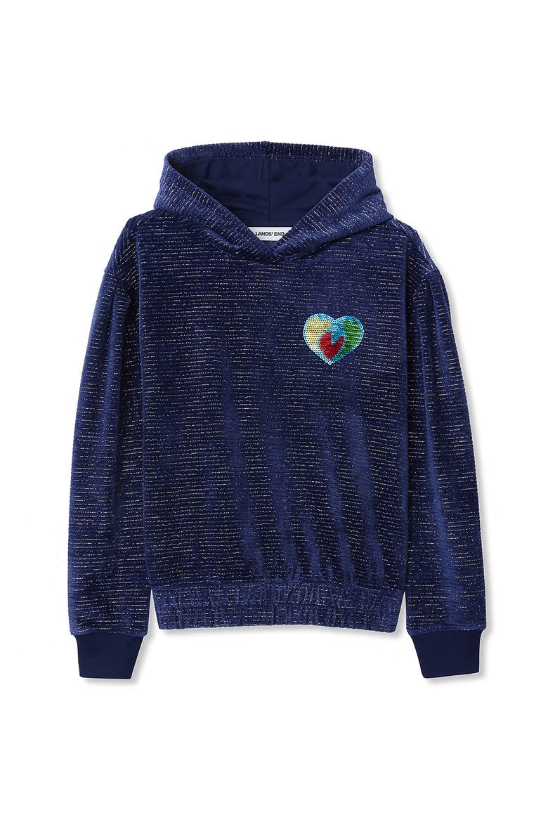 Girls Velour Hoodie Sweatshirt, Main, color, Navy Multi Hearts Stripe