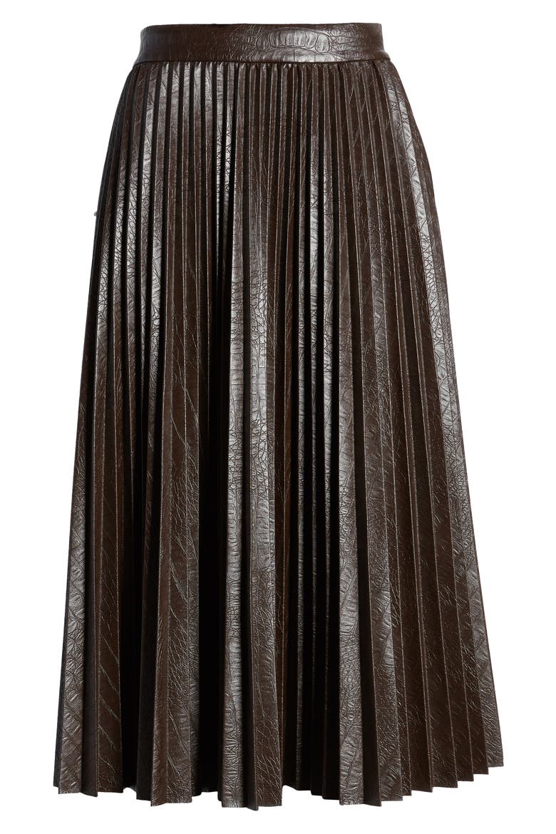 x Atlantic-Pacific Pleated Croc Faux Leather Midi Skirt (Nordstrom Exclusive), Alternate, color, BROWN COFFEE