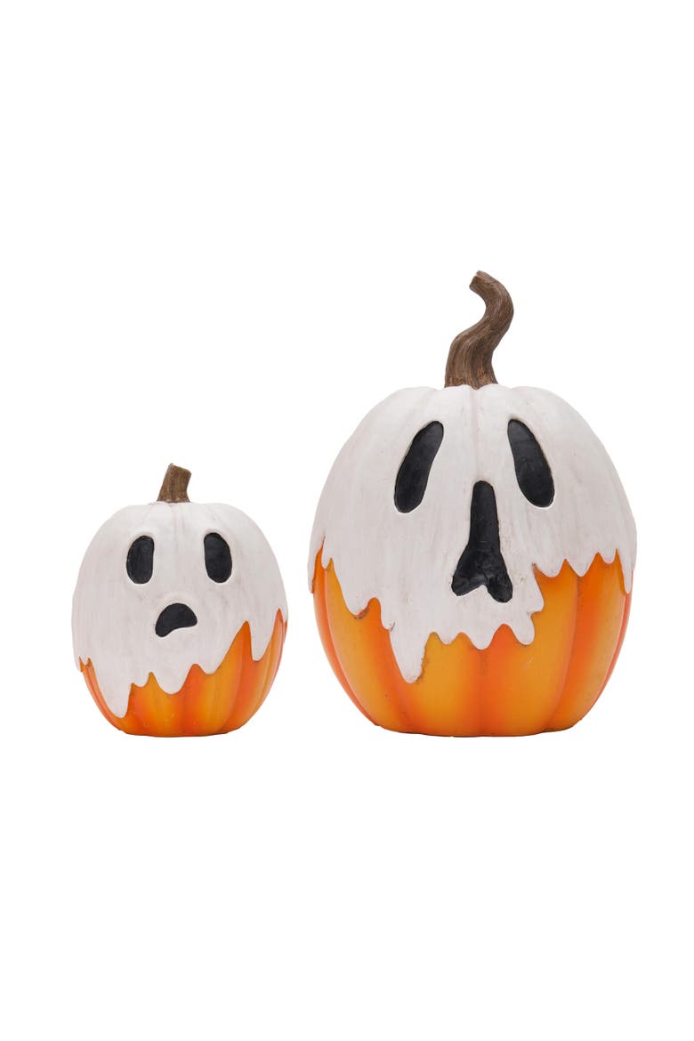 Ghost Pumpkins Set of 2 Halloween Figurines, Main, color, Orange
