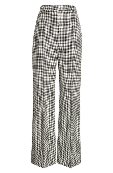 High Waist Plaid Wool Straight Leg Pants