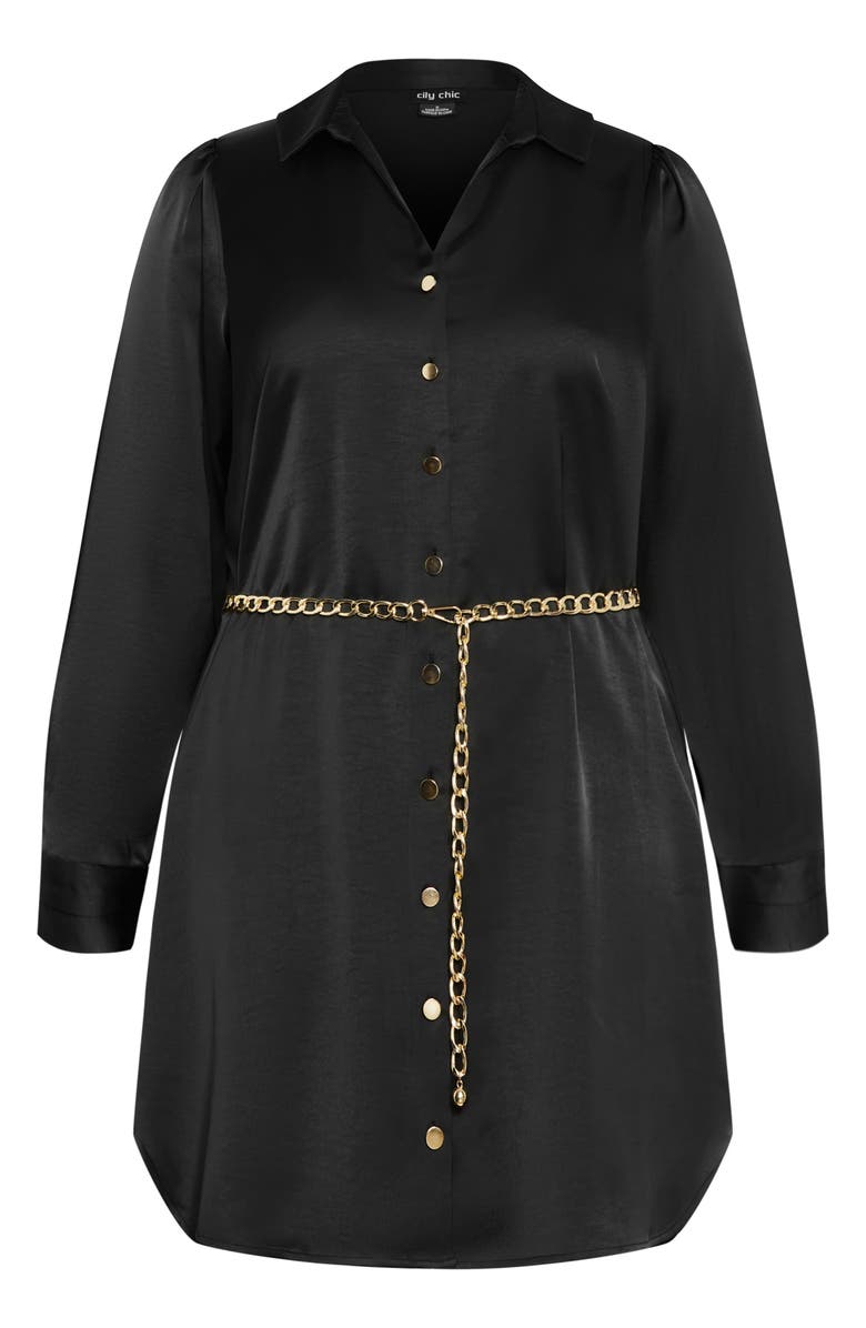 City Chic Faye Belted Long Sleeve Satin Shirtdress, Alternate, color, 