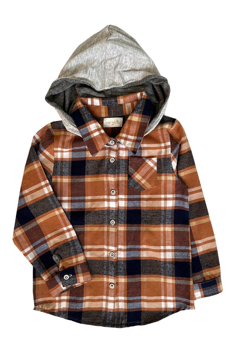 Kids' Mateo Plaid Hooded Cotton Button-Up Shirt, Main, color, SIERRA