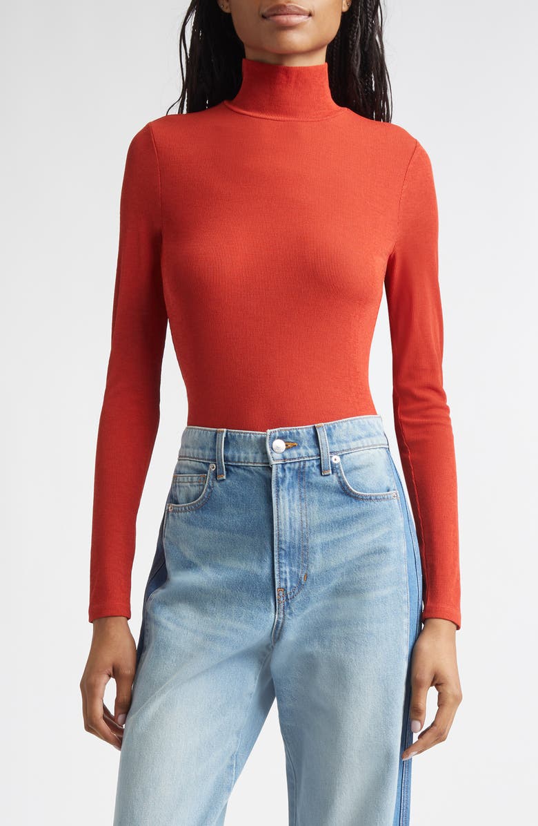 Veronica Beard Wyeth Rib Mock Neck Top, Main, color, Carnelian Red