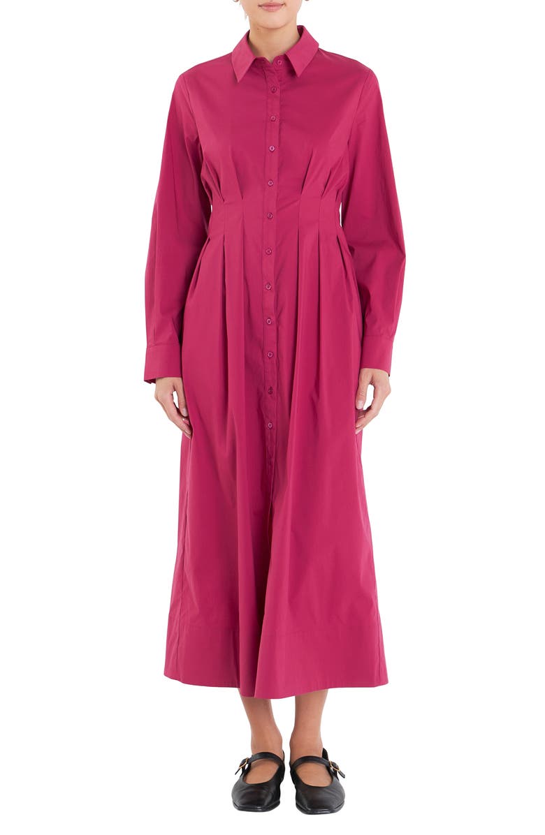 English Factory Long Sleeve Cotton Blend Midi Shirtdress, Main, color,
