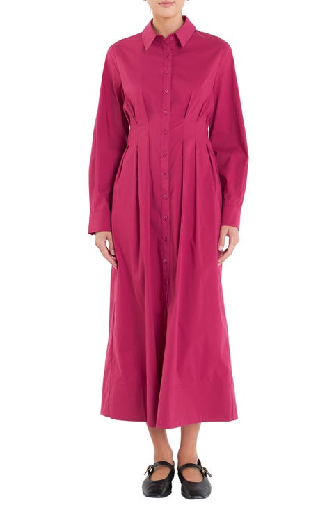 Long Sleeve Cotton Blend Midi Shirtdress