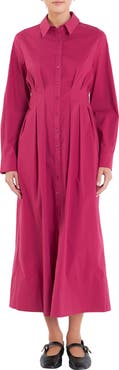 English Factory Long Sleeve Cotton Blend Midi Shirtdress