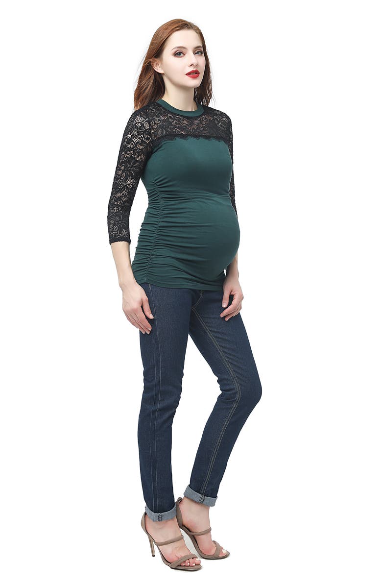 Kimi and Kai Rainey Ruched Maternity Top, Alternate, color, Forest Green