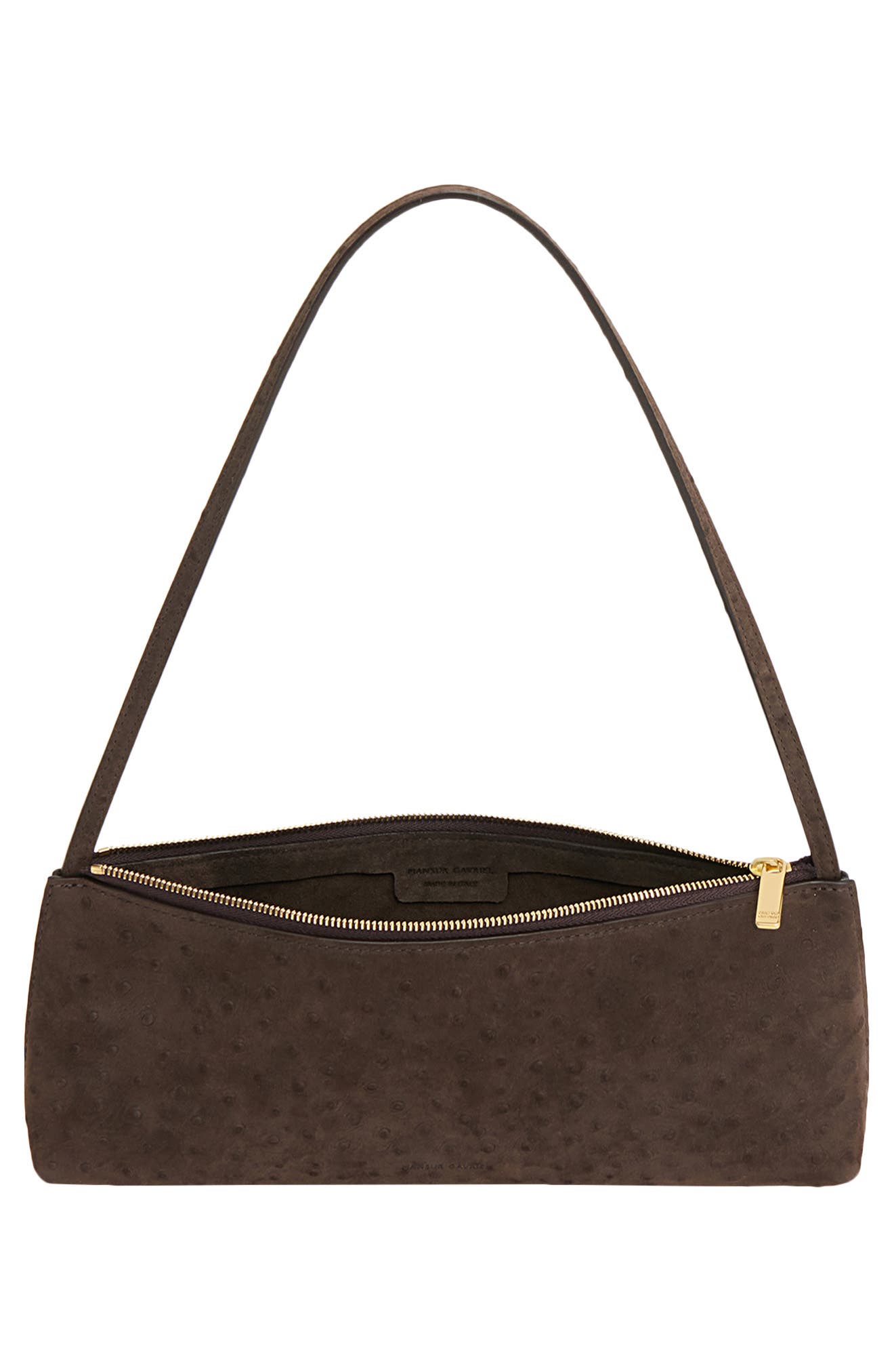 Gaia Ostrich Embossed Suede Baguette Bag, Alternate, color, EBONY