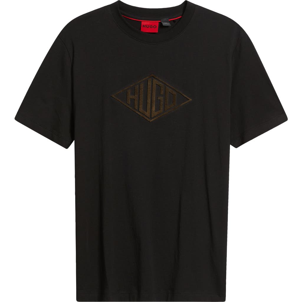 Hugo Boss Cotton-jersey T-shirt With Geometric Logo Embroidery In Black