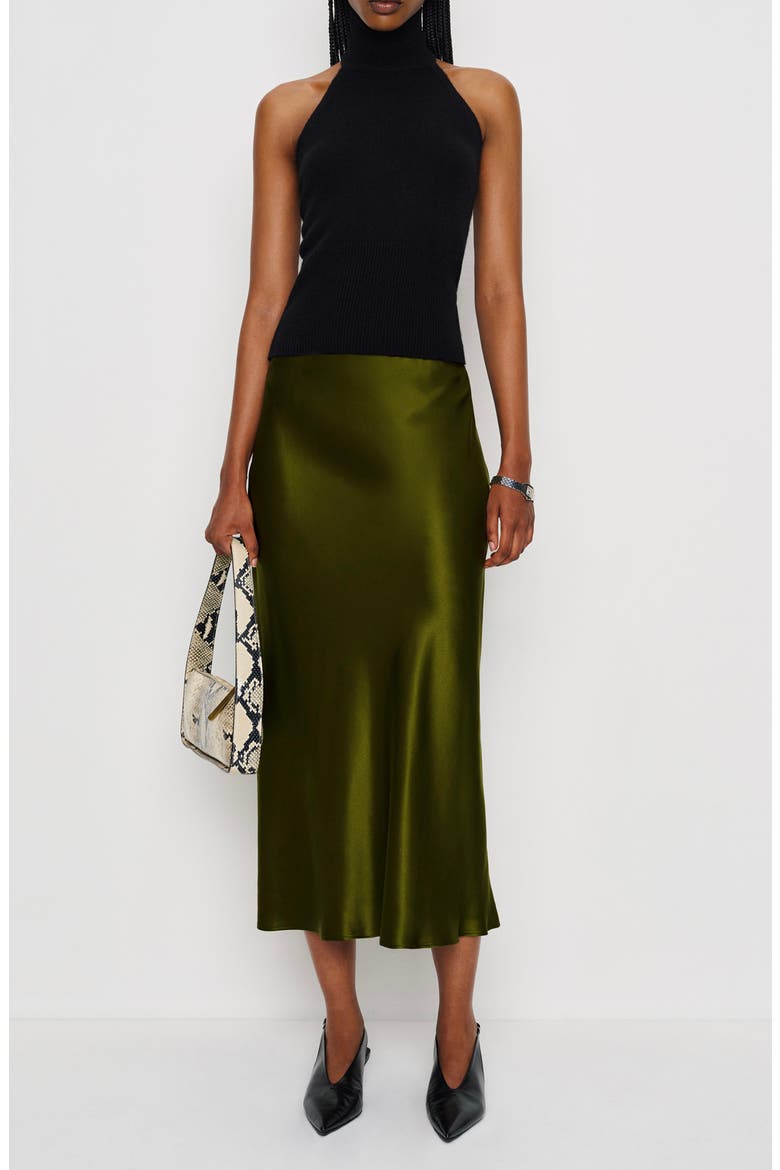 Layla Silk Midi Skirt, Alternate, color, MOSS GARDEN