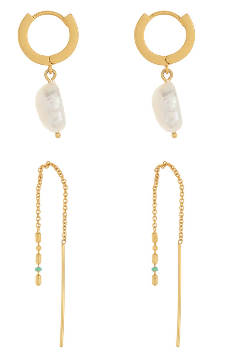 Madewell Gold Plated Keshi 4mm Freshwater Pearl Crystal 2-Piece Earring Set, Alternate, color, 