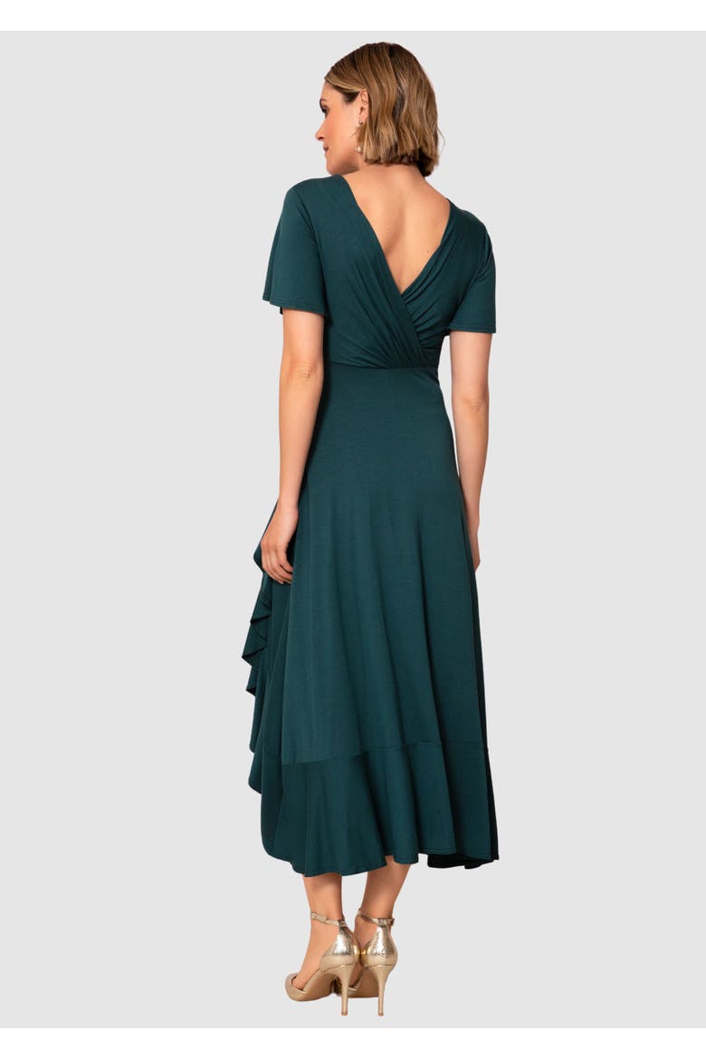 Petite Waterfall Ruffle Wrap Midi Dress, Alternate, color, Pine Green