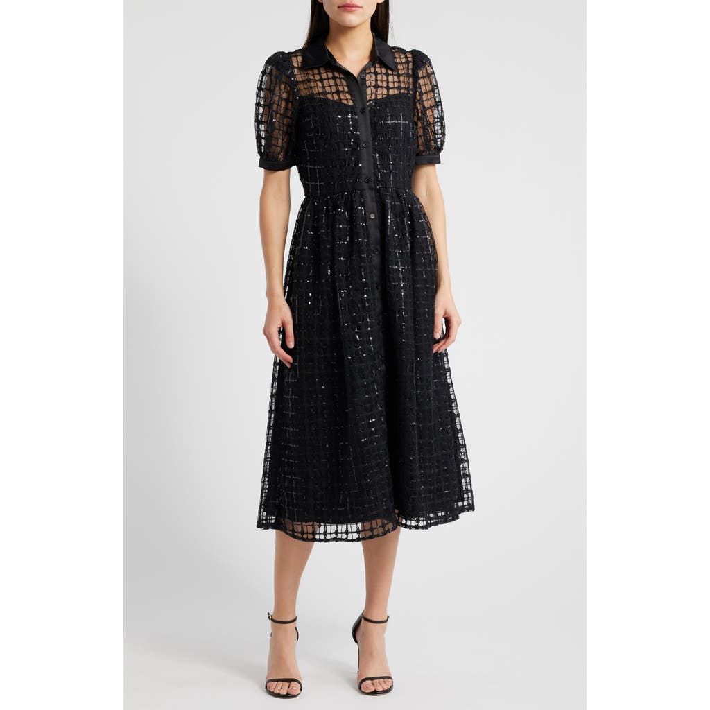 Mila Mae Sequin Short Sleeve Shirtdress In Black