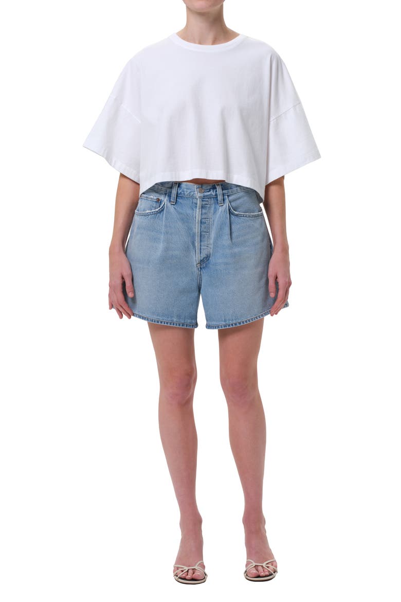 Rhoda Pleated High Waist A-Line Denim Shorts, Alternate, color, RAFT