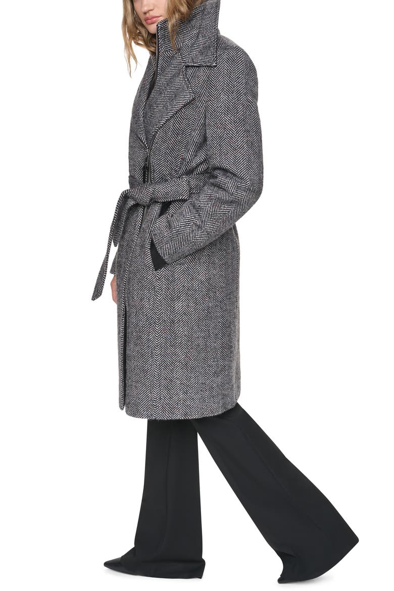 Herringbone Wool Blend Coat with Bib, Alternate, color, HERRINGBONE