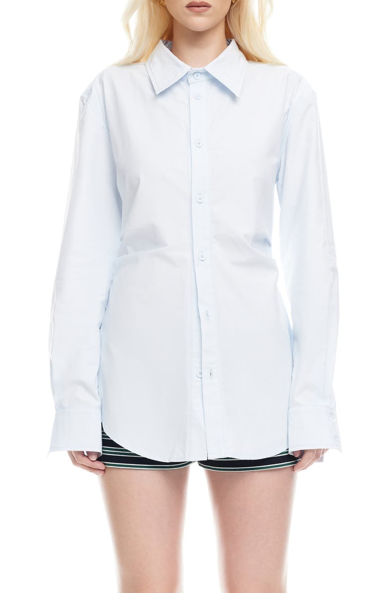 LIONESS Naomi Pleated Cotton Shirt, Main, color, Soft Blue